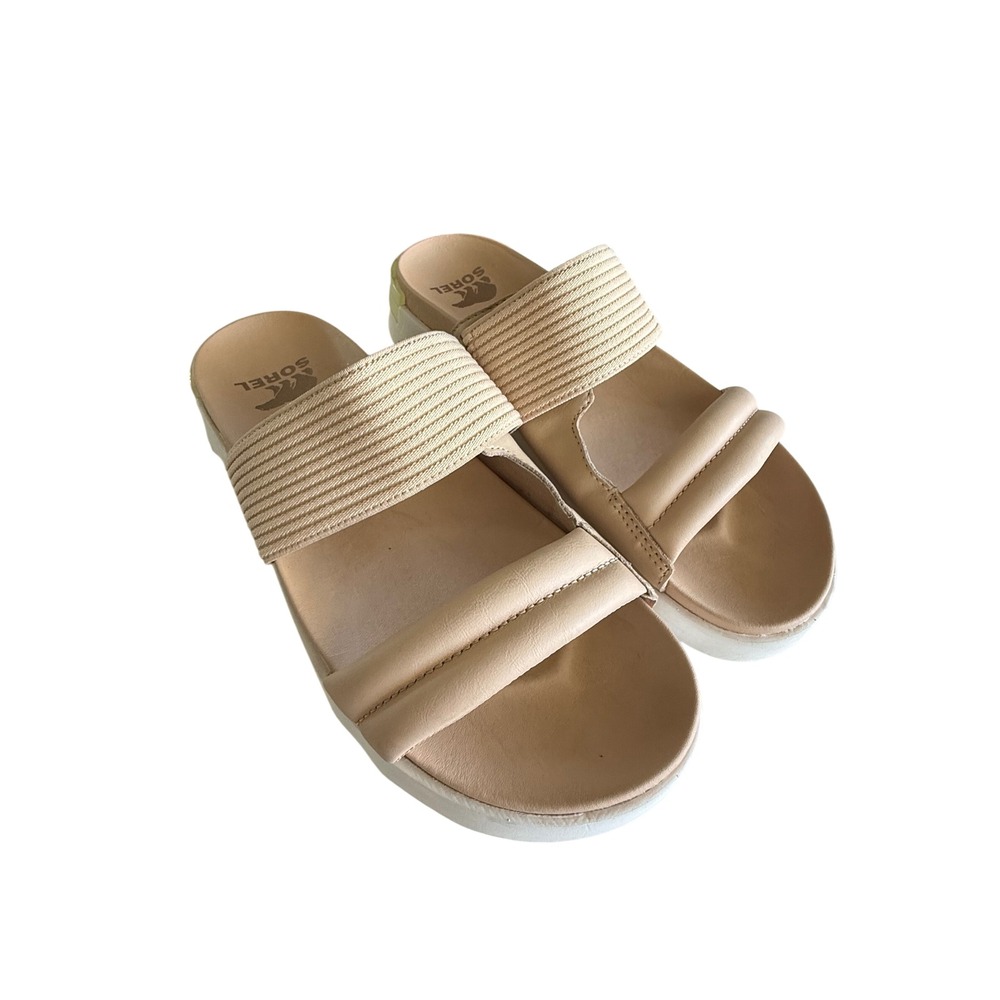SOREL Roaming Slide Size 12 Womens Honest Beige Leather Platform Sandals Cofort